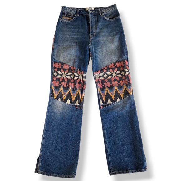 We The Free Free People Rocky Mountain Straight Leg Jeans Western Patchwork 27 - Picture 6 of 16